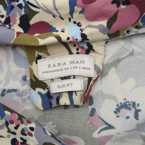 Zara Tropical Floral Men's Short Sleeve Collared Button Down Shirt Size Medium - Picture 2 of 5